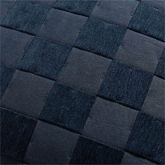 Tonal Checkerboard Organic Cotton Linen Blend 23"x23" Deep Indigo Throw Pillow with Down-Alternative Insert