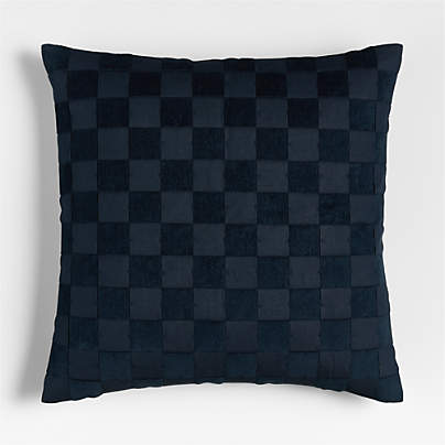 Tonal Checkerboard Organic Cotton Linen Blend 23"x23" Deep Indigo Throw Pillow with Feather Insert