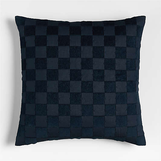 Tonal Checkerboard Organic Cotton Linen Blend 23"x23" Deep Indigo Throw Pillow