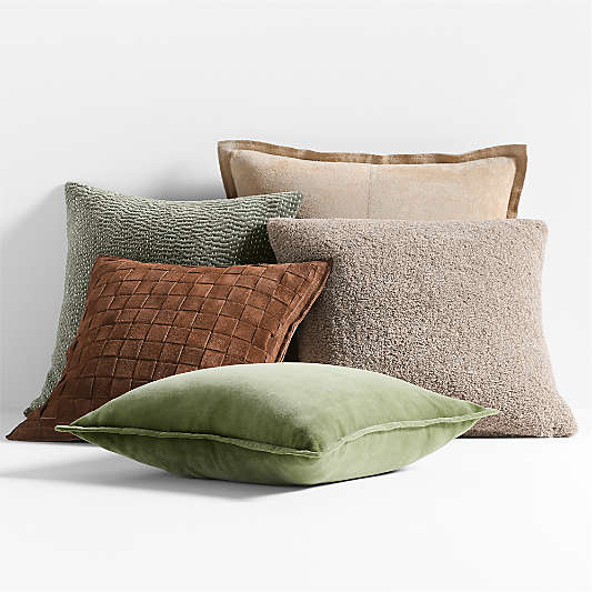 Relaxed Washed Organic Cotton Velvet 20"x20" Moss Green Throw Pillow with Feather Insert