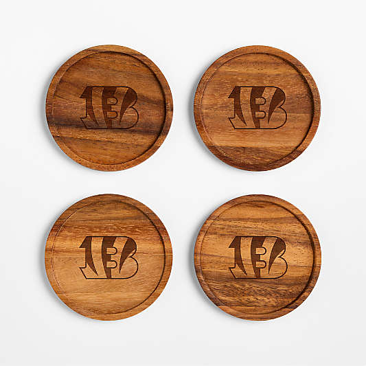 NFL Cincinnati Bengals Tondo Acacia Wood Coasters, Set of 4