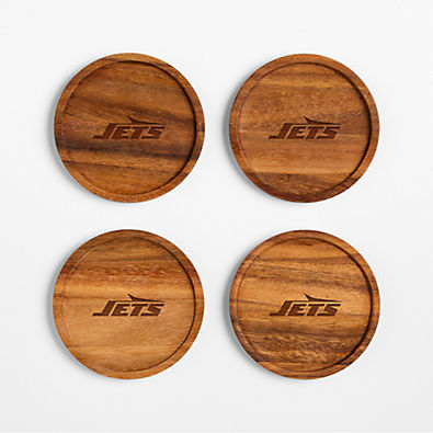 View NFL New York Jets Tondo Acacia Wood Coasters, Set of 4 details