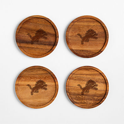 View NFL Detroit Lions Tondo Acacia Wood Coasters, Set of 4 details
