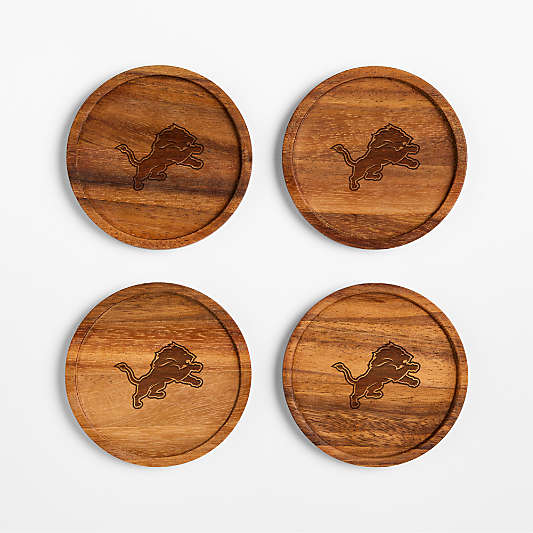 NFL Detroit Lions Tondo Acacia Wood Coasters, Set of 4