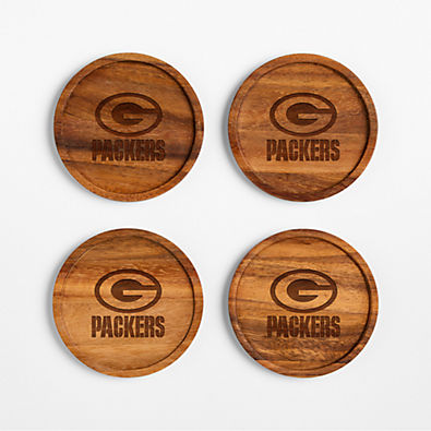 View NFL Green Bay Packers Tondo Acacia Wood Coasters, Set of 4 details