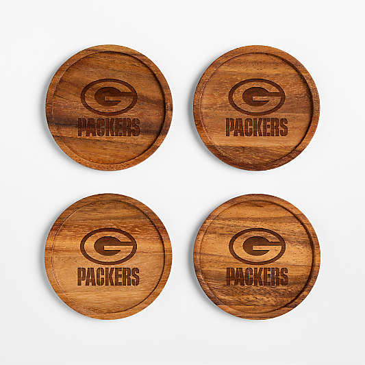 NFL Green Bay Packers Tondo Acacia Wood Coasters, Set of 4