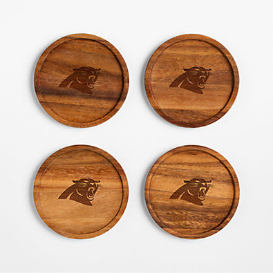 View NFL Carolina Panthers Tondo Acacia Wood Coasters, Set of 4 details