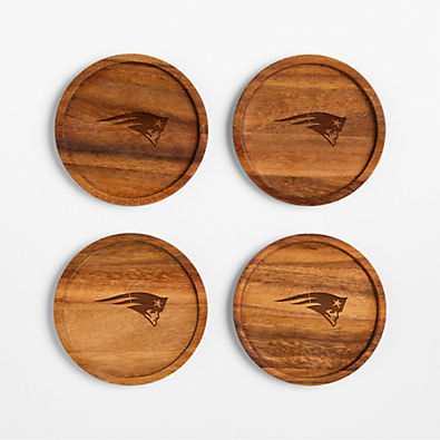 View NFL New England Patriots Tondo Acacia Wood Coasters, Set of 4 details
