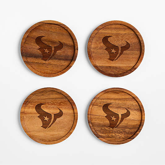 NFL Houston Texans Tondo Acacia Wood Coasters, Set of 4
