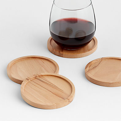View Tondo Natural Wood Coasters, Set of 4 details