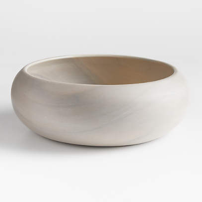Whitewashed Organic Wooden Decorative Bowl, 21x11