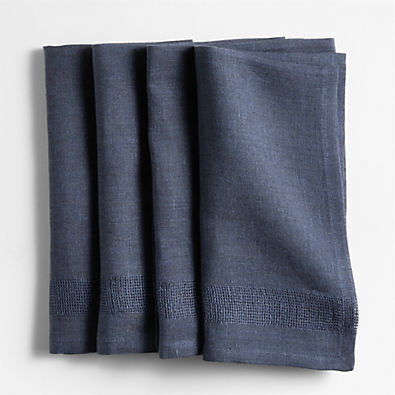 View Torino Indigo EUROPEAN FLAX â„¢-Certified Linen Dinner Napkins, Set of 4 details