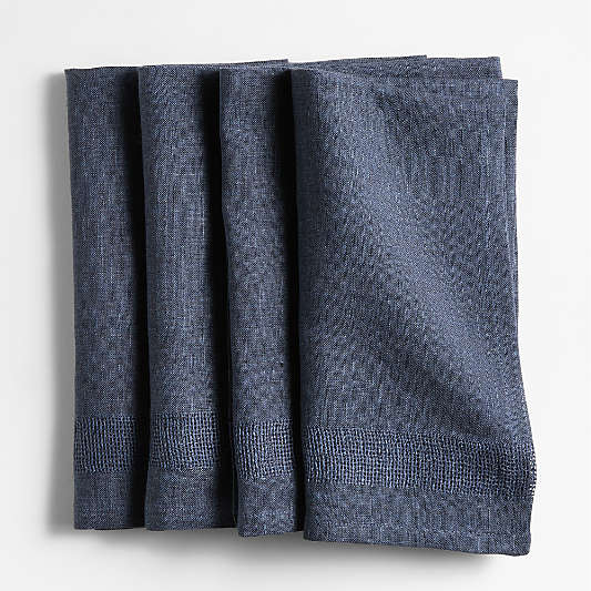 Torino Indigo EUROPEAN FLAX ™-Certified Linen Dinner Napkins, Set of 4