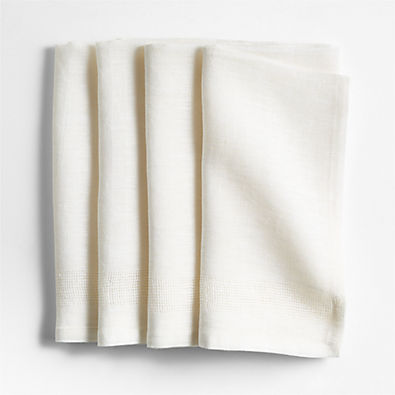 View Torino Off White EUROPEAN FLAX ™-Certified Linen Dinner Napkins, Set of 4 details