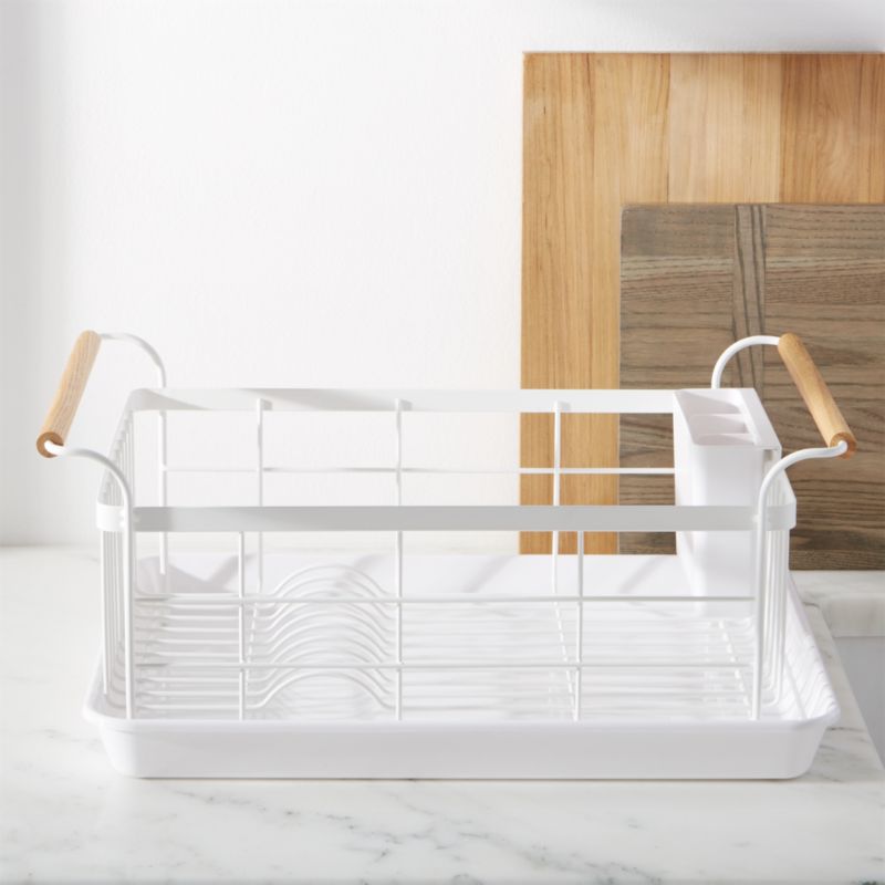 Yamazaki Tosca White Dish Rack with Wood Handles - image 1 of 5