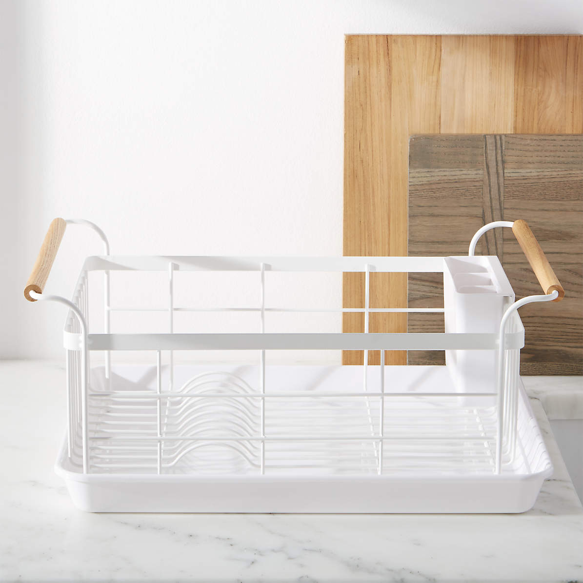 Yamazaki Home Wood-Handled Dish Rack with Drainage Tray, 2 Colors on Food52