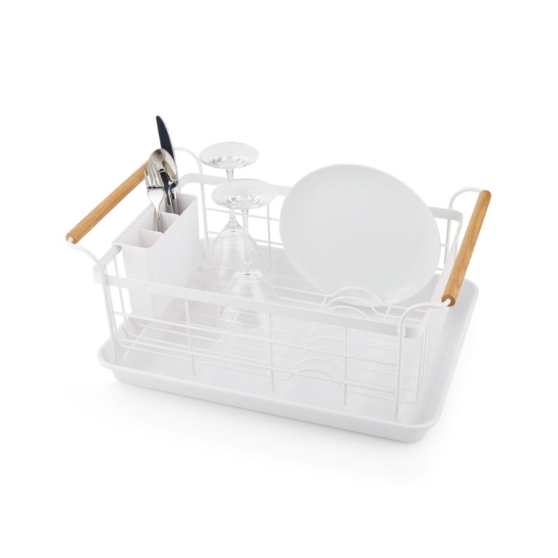 Yamazaki Tosca White Dish Rack with Wood Handles - image 3 of 5