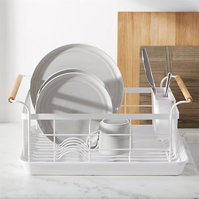 View Yamazaki Tosca White Dish Rack with Wood Handles details