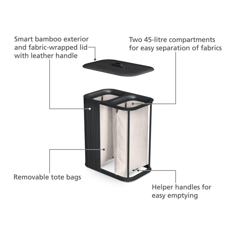 Joseph Joseph Tota Luxe 90L Bamboo Dual Laundry Basket - Carbon Black - image 4 of 5