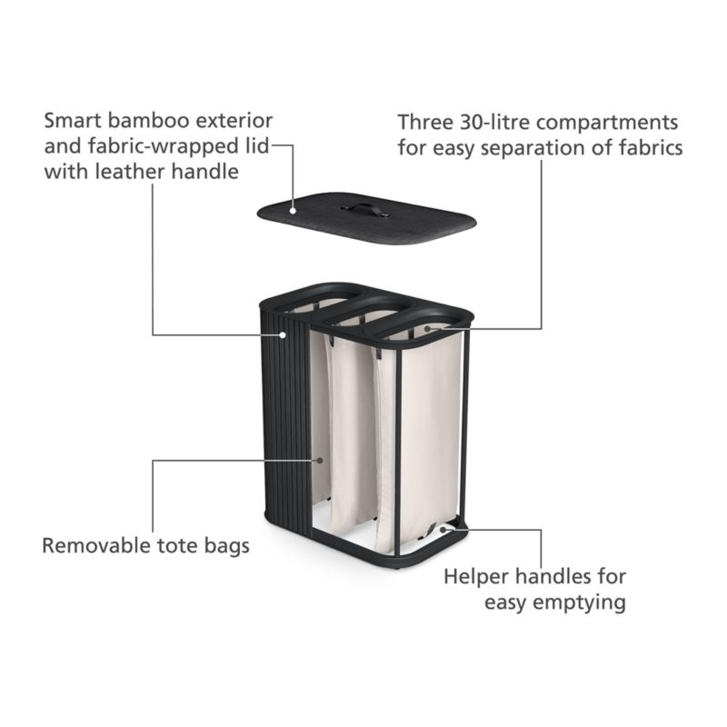 Joseph Joseph Tota Luxe 90L Bamboo Trio Laundry Basket - Carbon Black - image 5 of 6