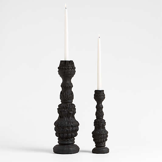 Finestra Small Black Taper Candle Holder 13"