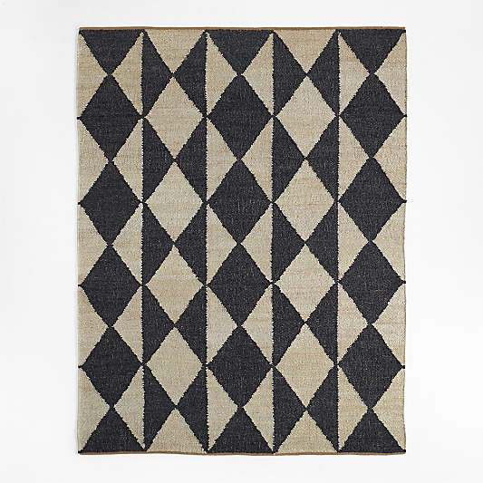 Toulon Jute Diamond Checkered Navy Blue Area Rug 12'x15'