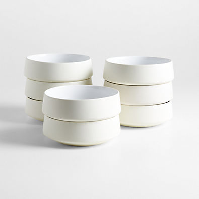 View Tour White Porcelain Cereal Bowls, Set of 8 details