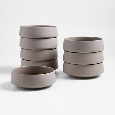 View Tour Taupe Porcelain Cereal Bowls, Set of 8 details