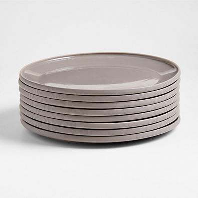 View Tour Taupe Porcelain Dinner Plates, Set of 8 details