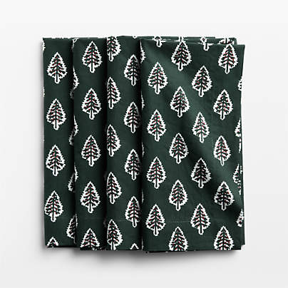 Christmas Tree Block Print Napkin, Set of 4