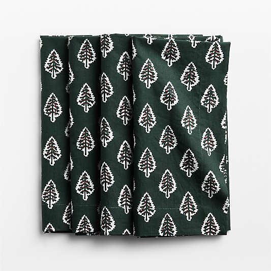 Christmas Tree Block Print Napkin, Set of 4