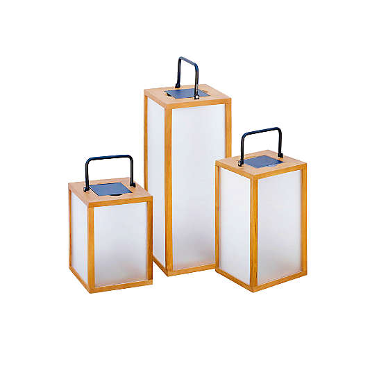 Les Jardins Tradition Teak LED Outdoor Solar-Powered Lanterns