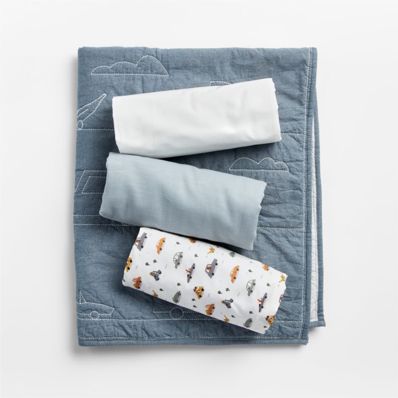 Transportation Organic Cotton Reversible Baby Crib Quilt