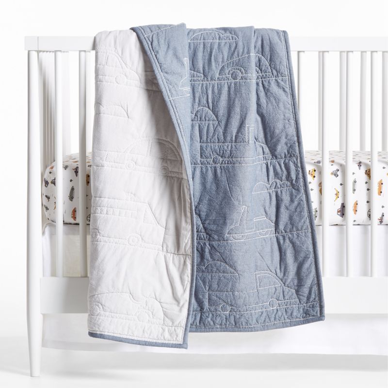 Transportation Organic Cotton Reversible Baby Crib Quilt