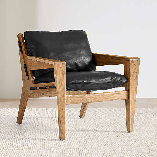Trava Wood and Leather Accent Chair