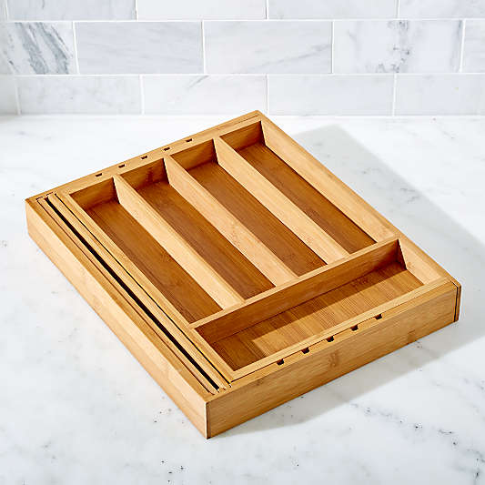 Expandable Bamboo Flatware Tray