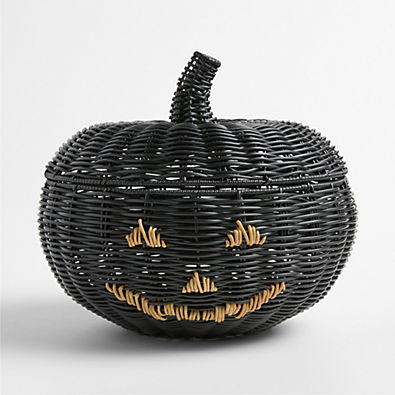 View Trick-Or-Treat Woven Pumpkin Bowl with Lid details