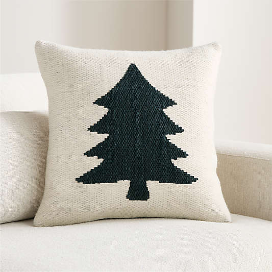 Tree Kilim 20"x20" Spruce Green and Arctic Ivory Throw Pillow Cover
