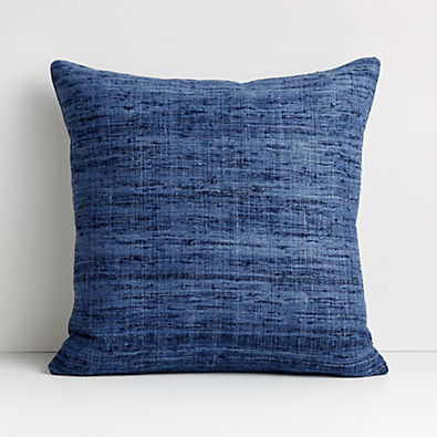 View Blue 20"x20" Cotton Sari Silk Throw Pillow with Down-Alternative Insert details