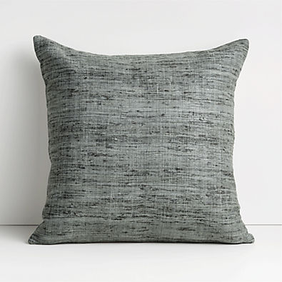 View Dark Grey 20"x20" Cotton Sari Silk Throw Pillow with Down-Alternative Insert details