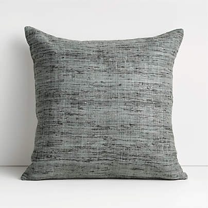 Dark Grey 20"x20" Cotton Sari Silk Throw Pillow with Down-Alternative Insert