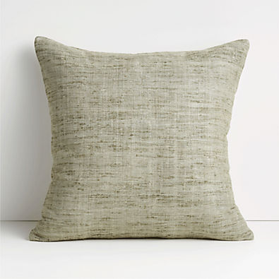 View Light Grey 20"x20" Cotton Sari Silk Throw Pillow with Down-Alternative Insert details