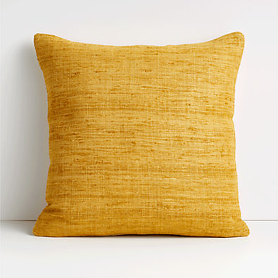 View Yellow 20"x20" Cotton Sari Silk Throw Pillow with Down-Alternative Insert details