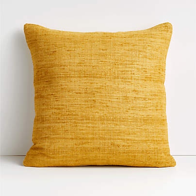 Yellow 20"x20" Cotton Sari Silk Throw Pillow Cover