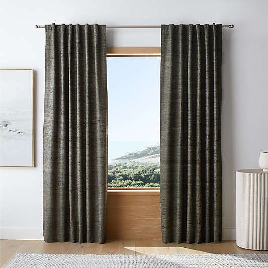 Trevino Burnt Green Cotton Silk Blend Window Curtain Panels