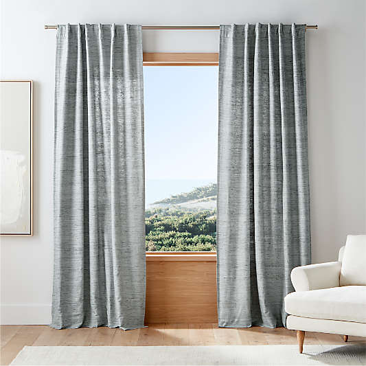 Trevino Mist Blue Cotton Silk Blend Window Curtain Panel 52"x120"