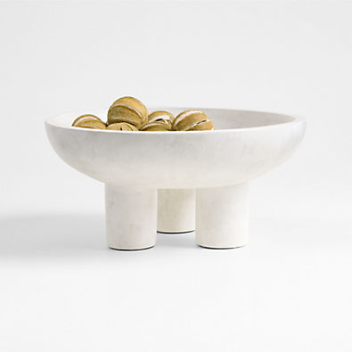 View White Tri-Footed Ceramic Centerpiece Bowl 12" details