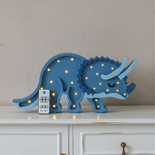Little Lights Navy Triceratops Kids Wood Table Lamp