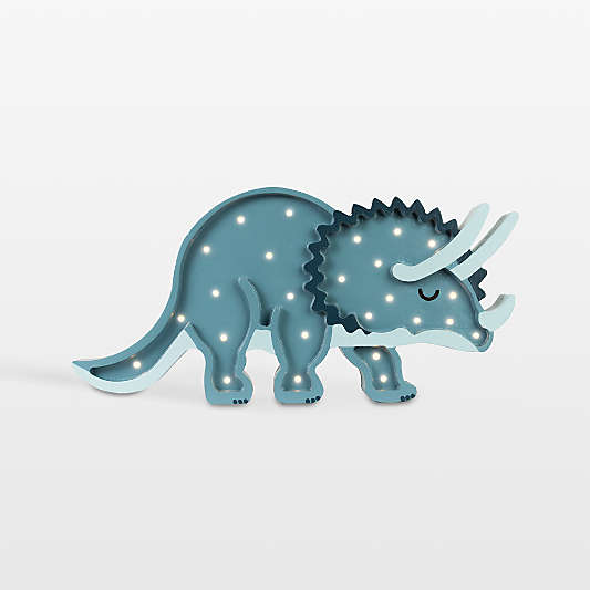 Little Lights Navy Triceratops Kids Wood Table Lamp