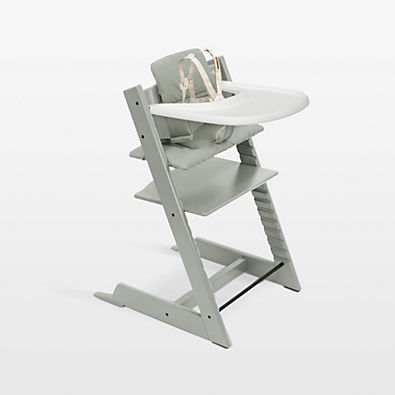 View Stokke ® Tripp Trapp ® Complete Glacier Green Wood Baby High Chair with Glacier Green Cushion and Stokke Tray details